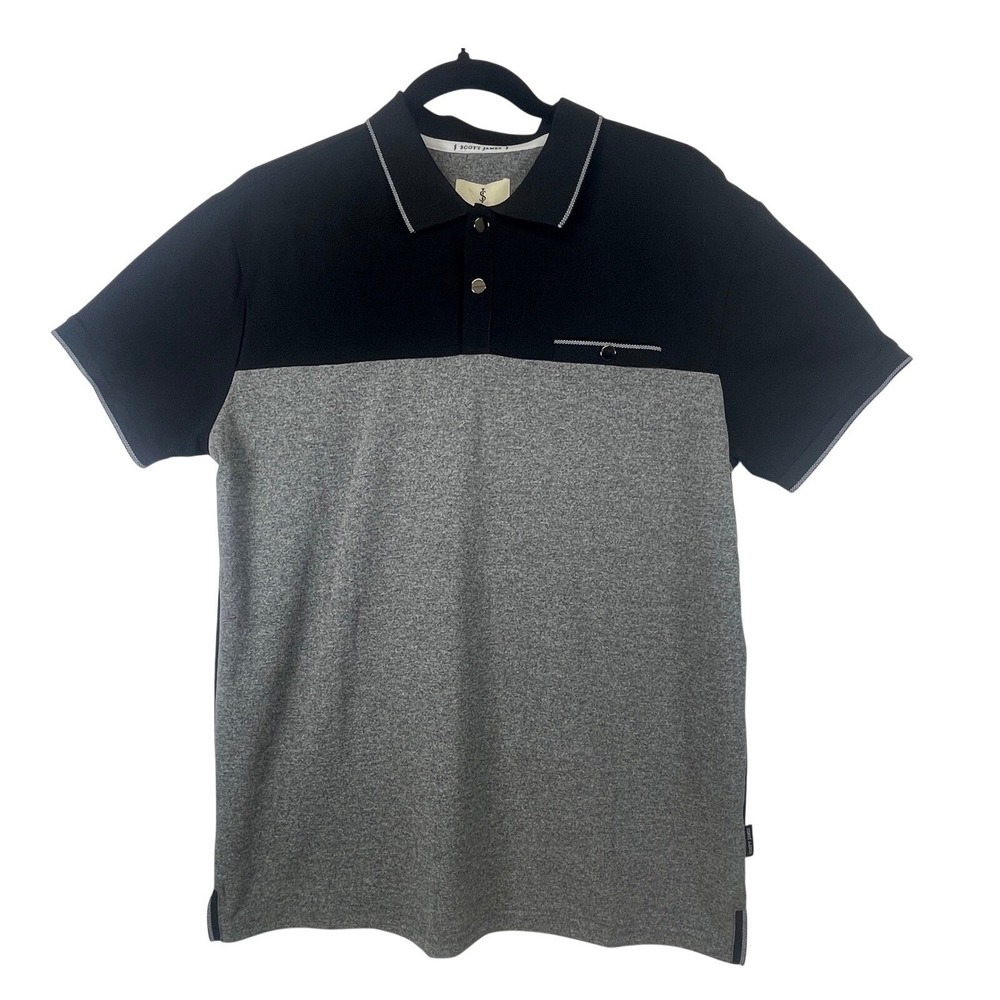 Scott James England Polo Shirt‎ Mens Large Black Gray Short Sleeve